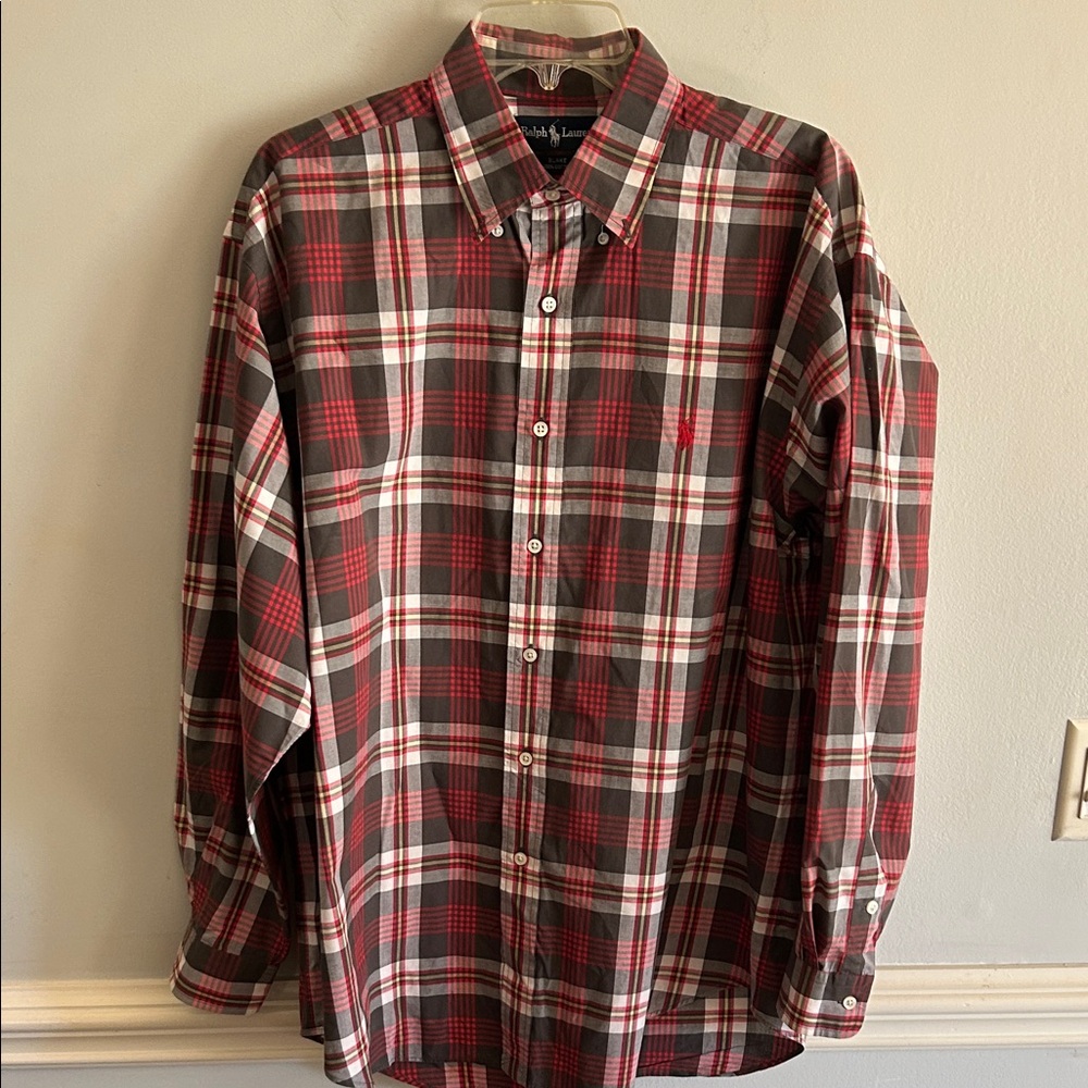 Polo by Ralph Lauren Red, Gray & White Plaid Button-Down Shirt